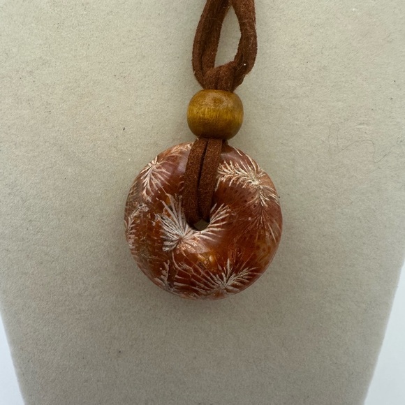 Coral Fossil Jade Donut Pendant Necklace - Picture 4 of 10